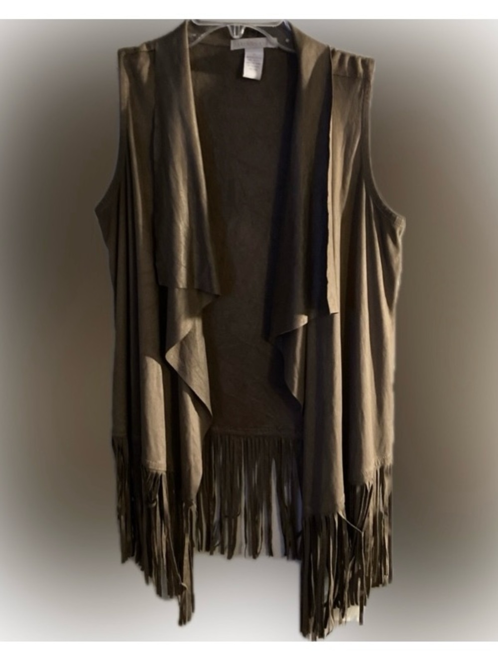 Fringed Open-Front Sleeveless Faux Suede Vest  Women’s Size S